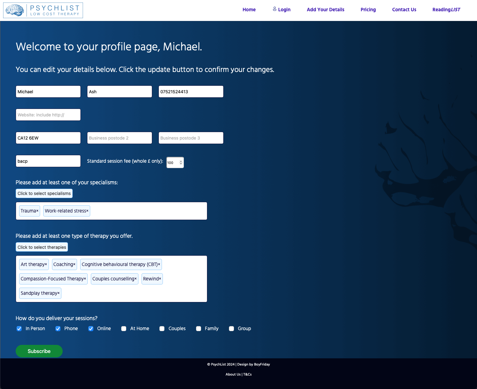 PsychList Profile Page